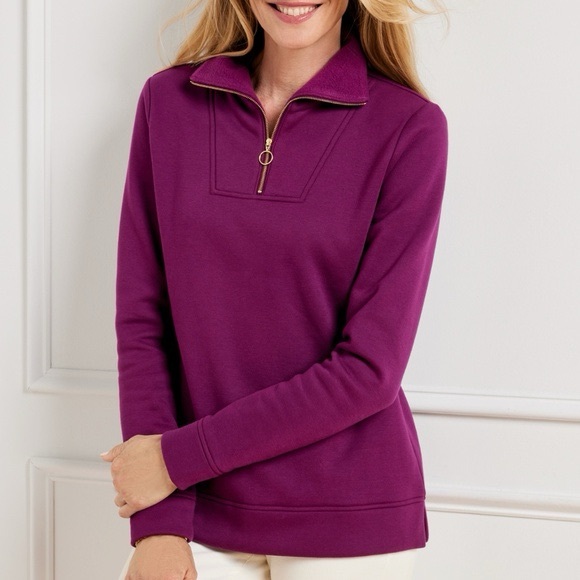 Talbots Sweaters - Talbots Womens Pullover Zip Mock Neck Sweater Sz XL Plum